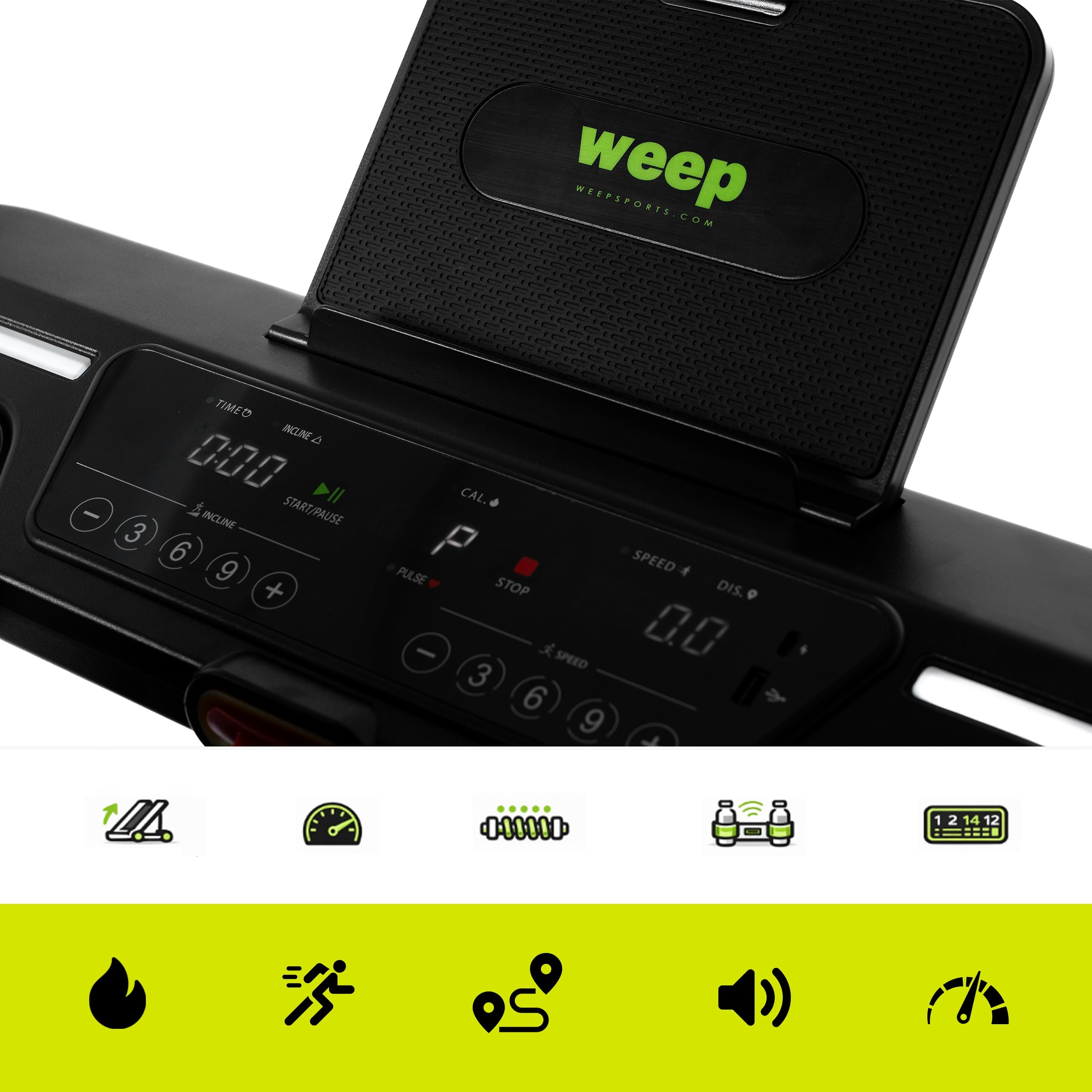 HOME ELECTRIC TREADMILL WEEP RUSH AUTO ANGLE INCLINE.15km/h cushioning APP Measurements training duration distance number of steps speed pulse burned calories fat