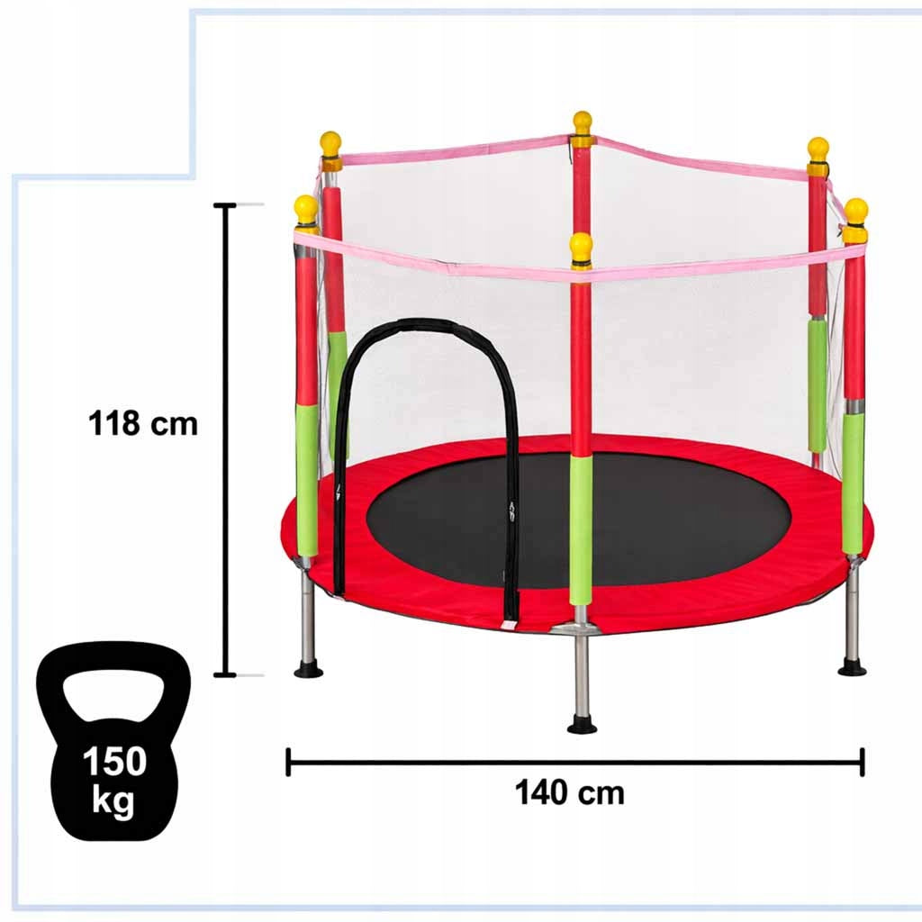 HOME GARDEN TRAMPOLINE FOR CHILDREN 140 CM WITH SAFETY NET SMALL + BALLS Height from ground level 30 cm