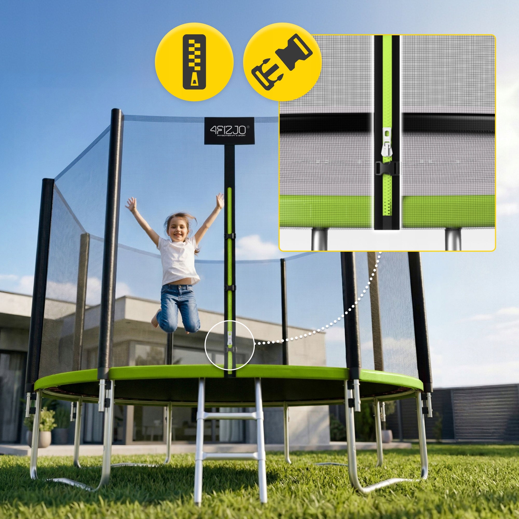HOME GARDEN TRAMPOLINE FOR KIDS GARDEN LADDER WITH MESH 12FT Manufacturer code Trampolina Classic 12FT zielona