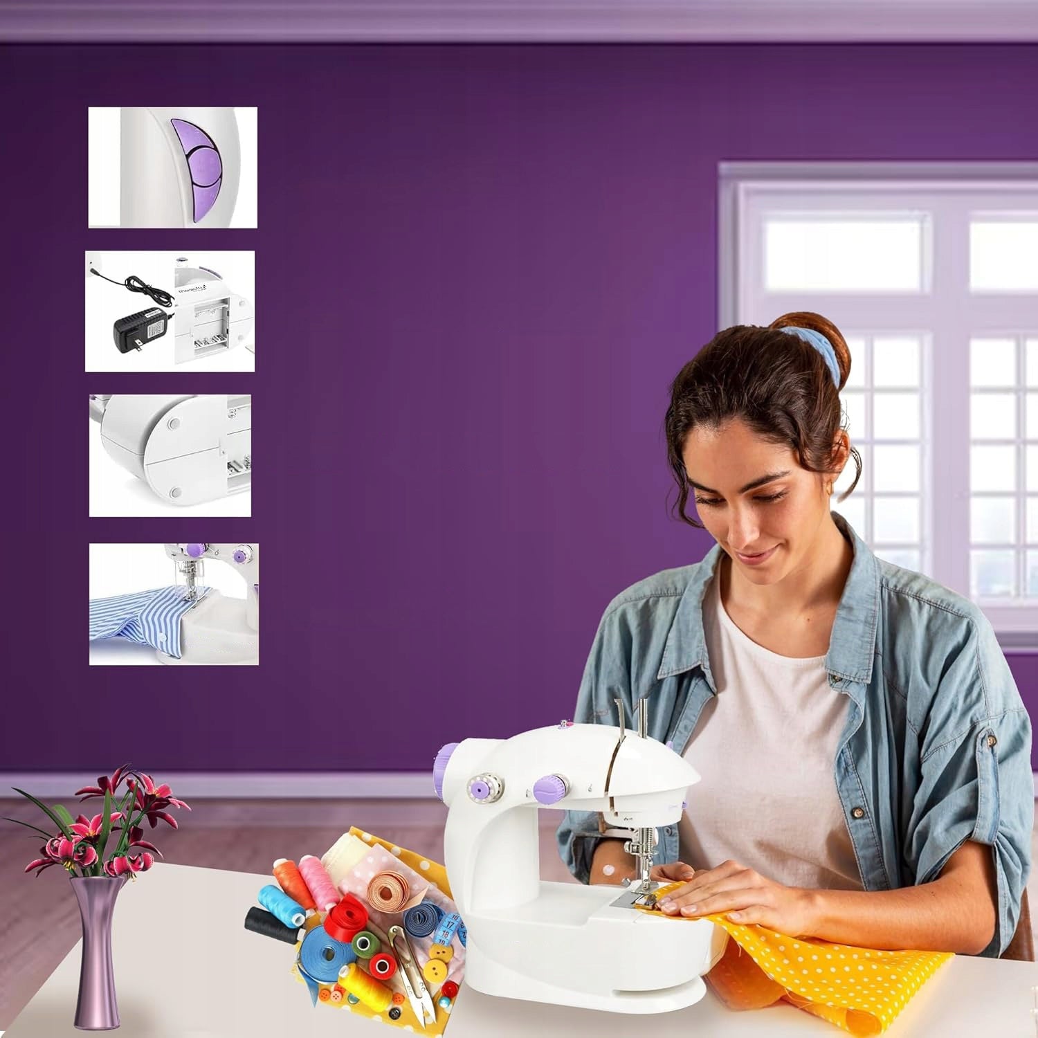 HOME SEWING MACHINE EASY TO USE MINI KIT WITH EXPANSION STATION Dominant color white