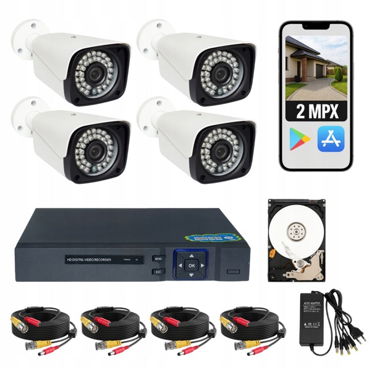 HOME SURVEILLANCE KIT 4 CAMERAS FULL HD DVR DRIVE 1TB CCTV CABLES