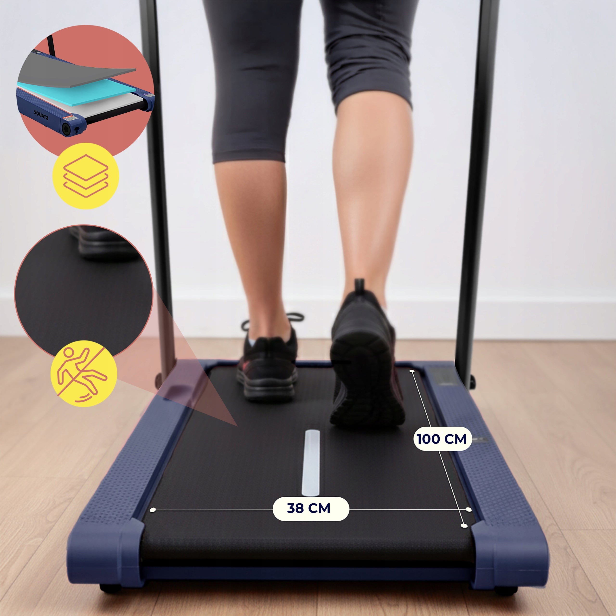 HOME TREADMILL ELECTRIC FOLDING VIBRATION FUNCTION WALKING PAD NAVY BLUE Maximum user weight 120 kg