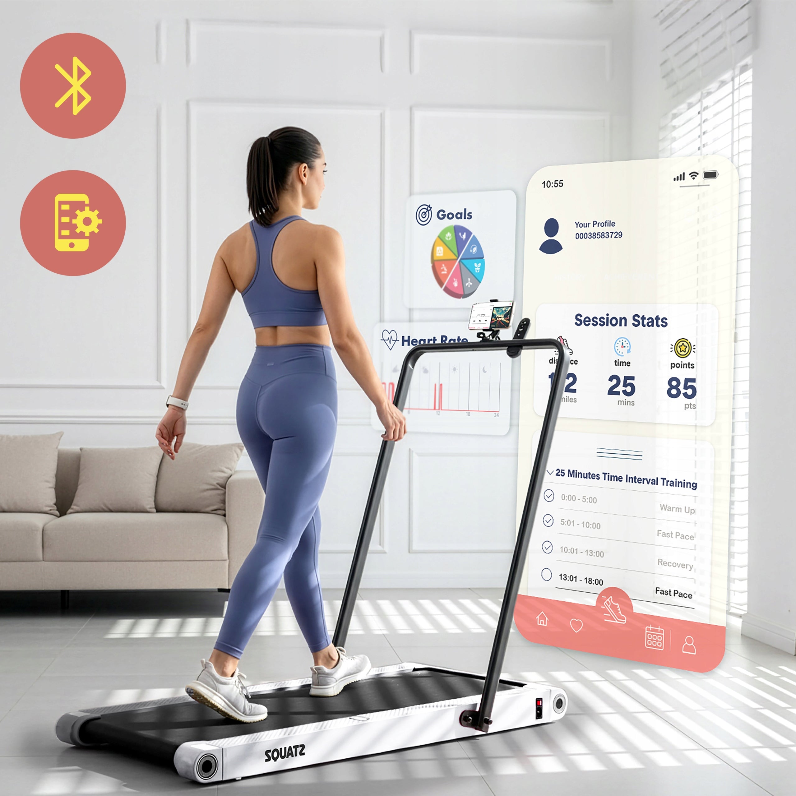 HOME TREADMILL ELECTRIC FOLDING VIBRATION FUNCTION WALKING PAD WHITE Measurements training duration distance number of steps speed burned calories