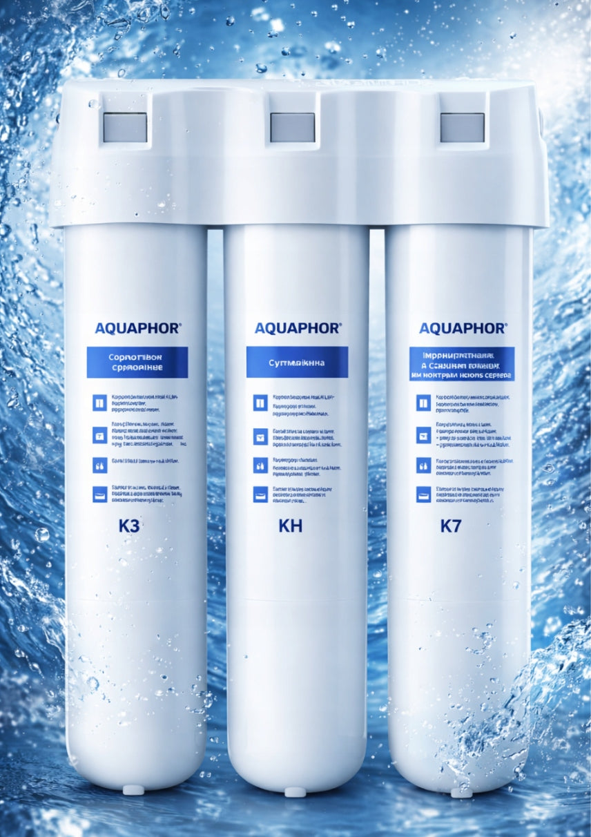 HOME WATER FILTER AQUAPHOR CRYSTAL H AND THREE-WAY FAUCET SWIVEL SPOUT Brand Aquaphor