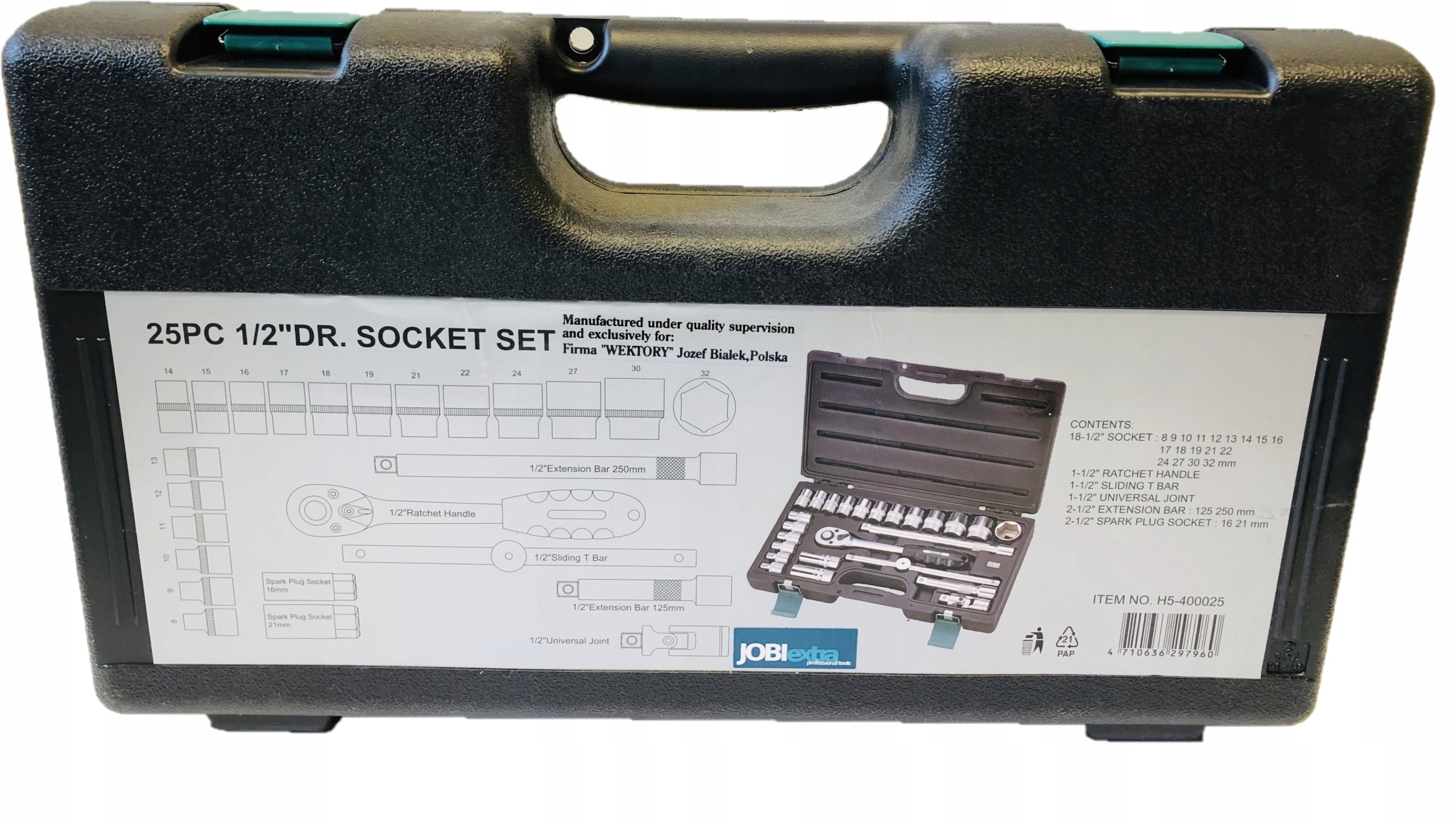 HONITON Set of 1/2"caps 6-angle ratchet accessories 25el. suitcase H4025 Brand Honiton