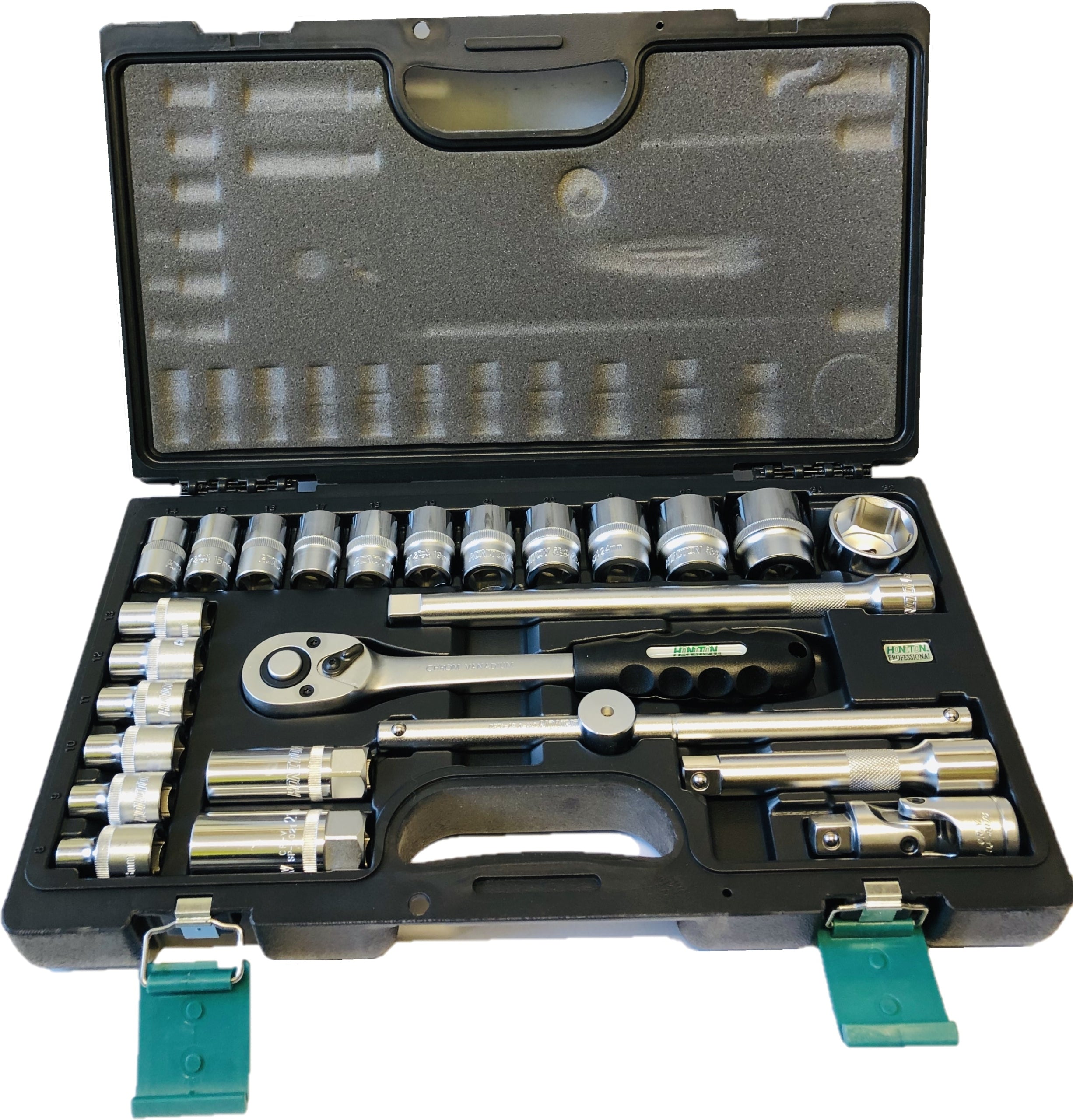 HONITON Set of 1/2"caps 6-angle ratchet accessories 25el. suitcase H4025