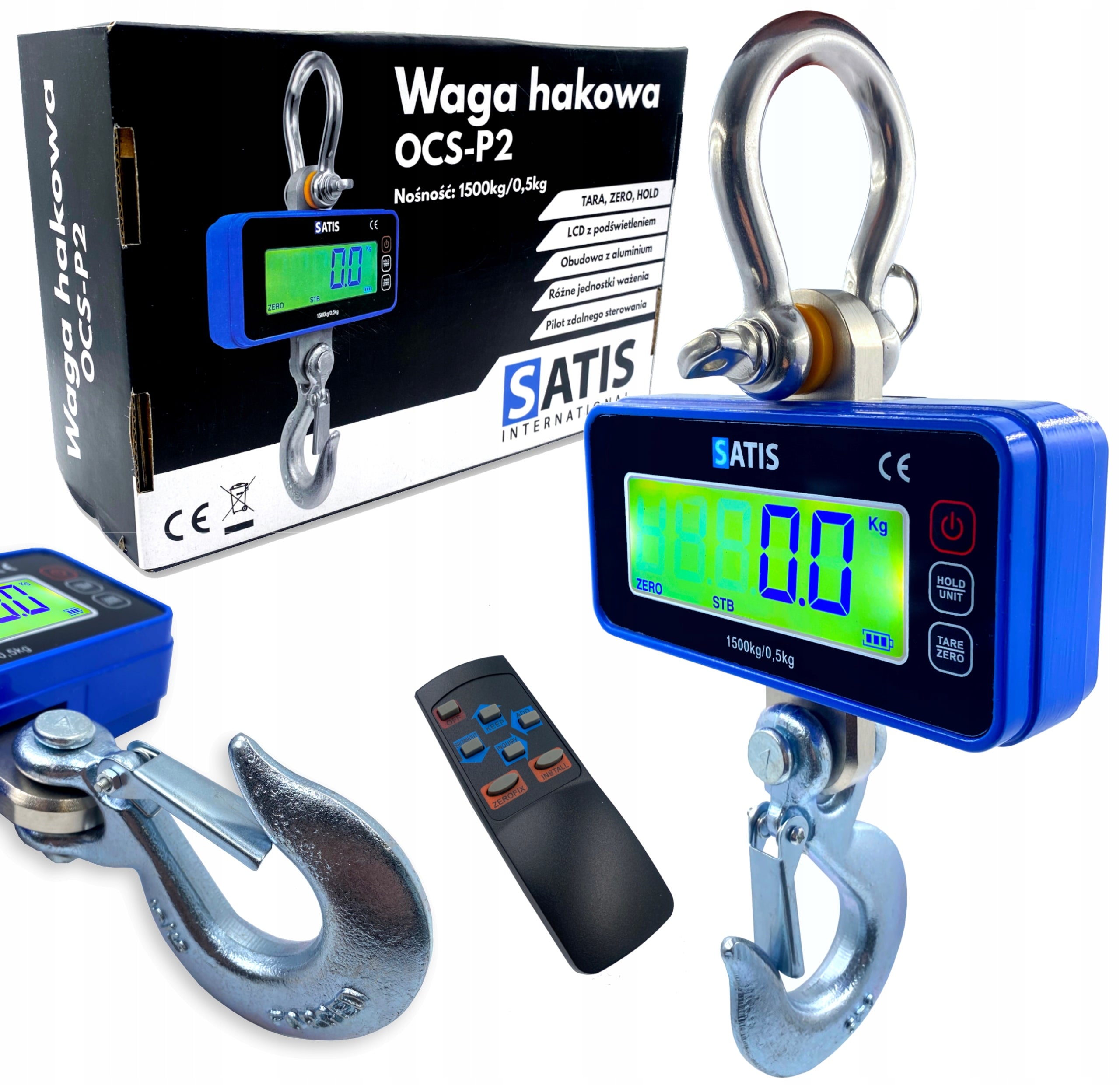 HOOK SCALE 1,5T 1500KG FOR ELECTRONIC BATTERIES + REMOTE CONTROL SOLID LCD SATIS