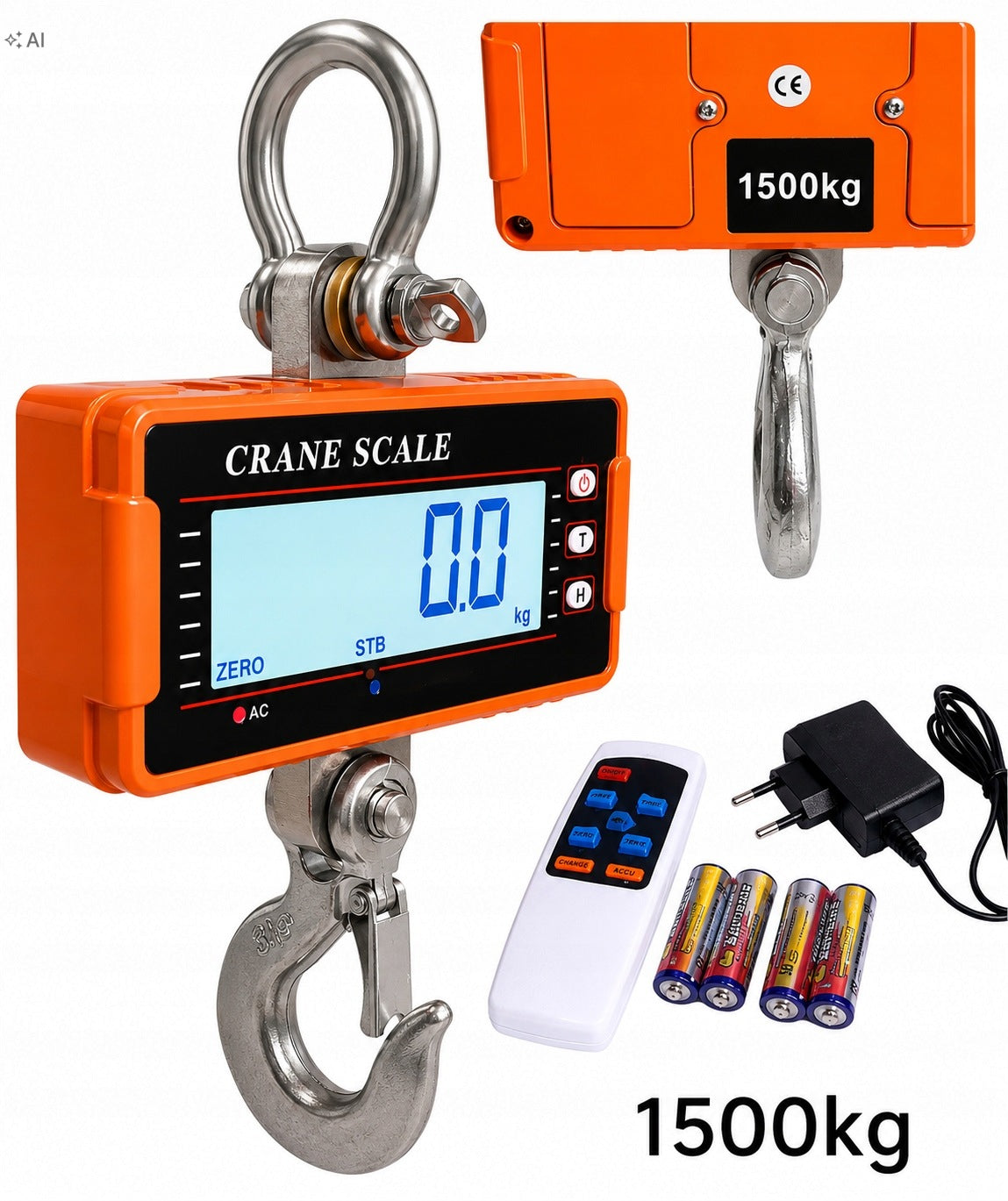 HOOK SCALE ELECTRONIC STORAGE BATTERY 1500KG 1.5 TONS REMOTE CONTROL