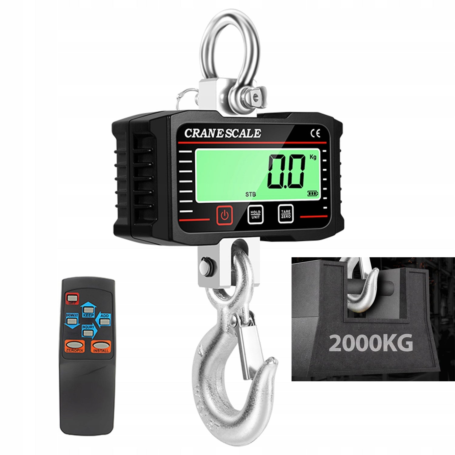 HOOK SCALE UP TO 2000KG INDUSTRIAL HANGING LCD DISPLAY BLACK