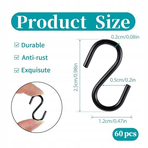 HOOKS S BLACK STEEL FOR HANGING 60 PIECES 2 5 CM ORGANIZE METAL Manufacturer code Bez marki
