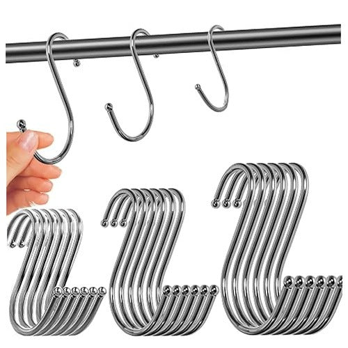 HOOKS S FOR HANGING SET OF 18 PIECES STAINLESS STEEL 3 SIZES