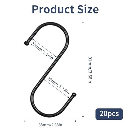 HOOKS S SHAPED STEEL BLACK FOR HANGING SET OF 20 PCS 9 CM Manufacturer code SWC5908151862483