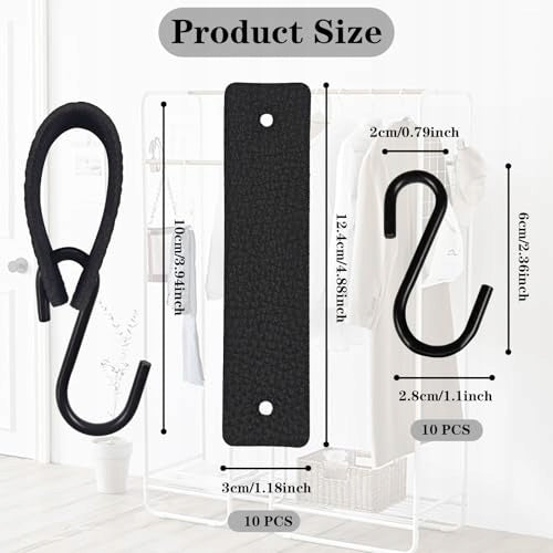 HOOKS S WITH LEATHER BELT LOOP BLACK CLOTHES HANGERS SET OF 10 PCS. Manufacturer code Bez marki