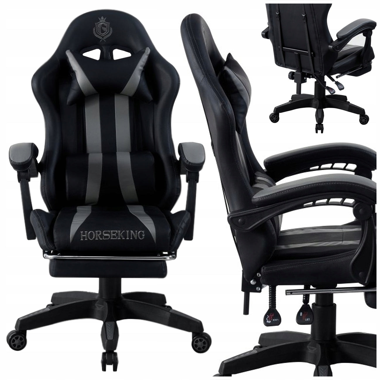 HORSEKING GAMING CHAIR WITH SWIVEL FOOTREST FOR PLAYING CHAIR GREY