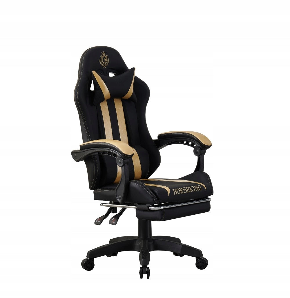 HORSEKING GAMING CHAIR WITH SWIVEL FOOTREST FOR PLAYING CHAIR MS45 GOLD Furniture height 120 cm