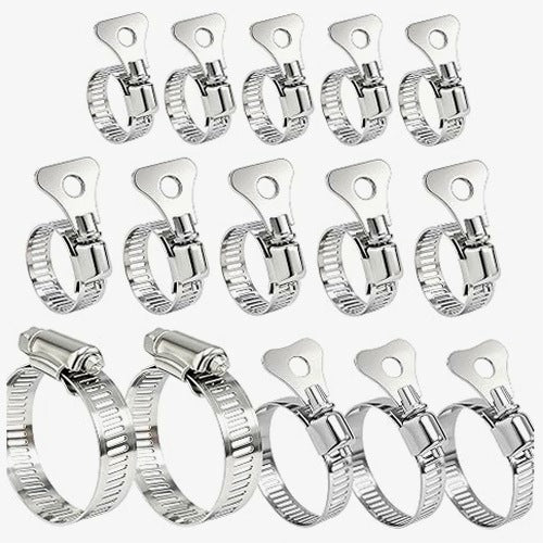 HOSE CLAMPS ADJUSTABLE STAINLESS STEEL SET OF 15 PCS STEEL