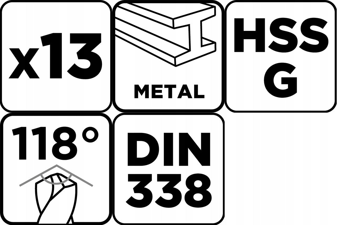 HSS-G Metal Drill Bits, 2 - 8 mm, Set of 13 Manufacturer code 54T920
