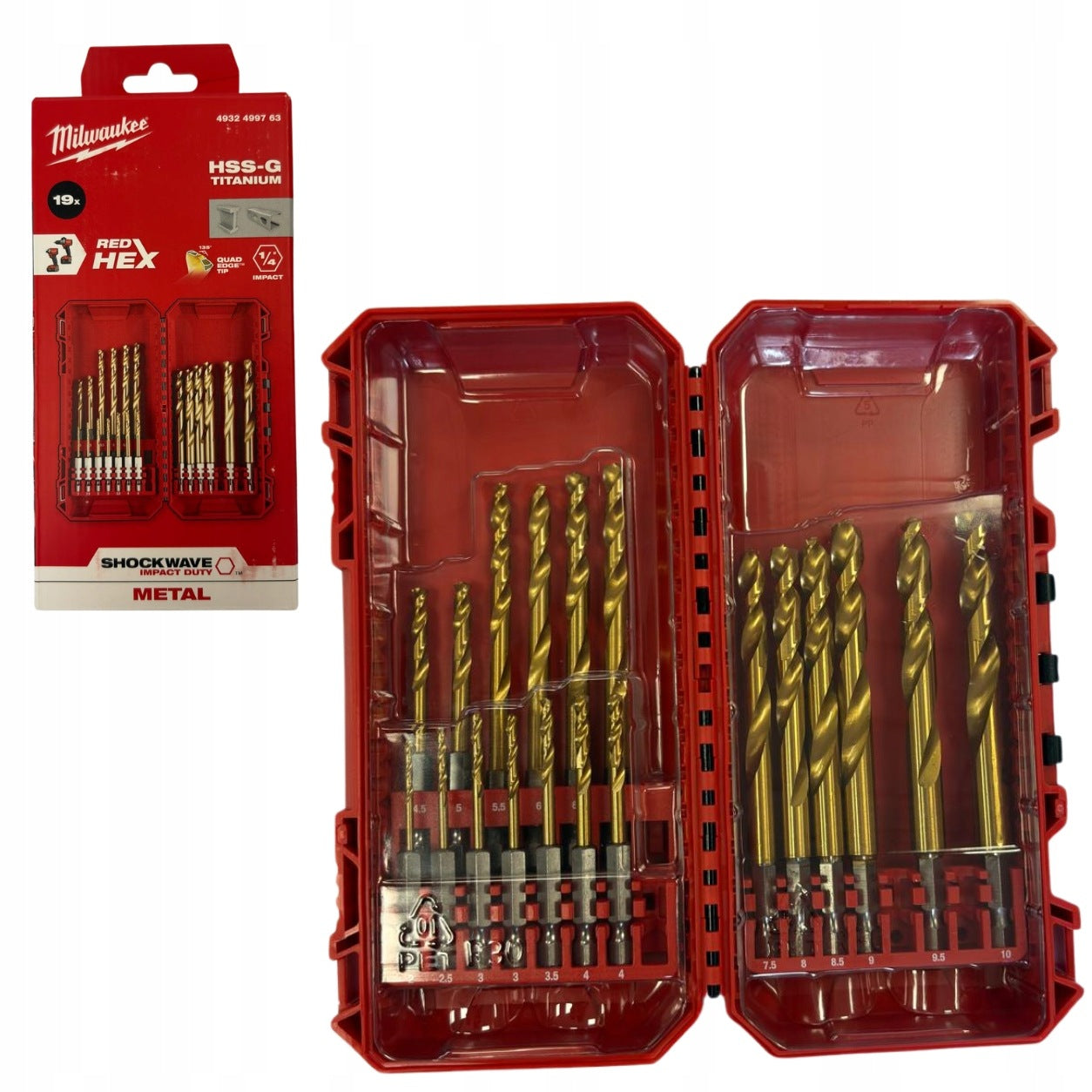 HSS-G TiN HEX METAL DRILL BIT SET 2-10mm 19pcs MILWAUKEE 4932499763