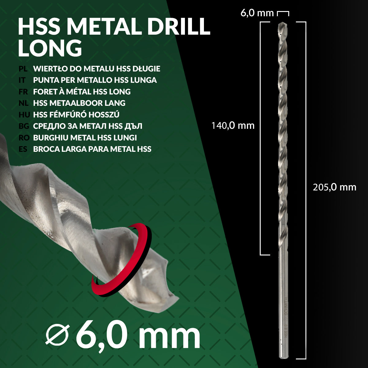 HSS cast iron steel metal drill bit DIN 1869 long 6/205 mm Schmith Brand Schmith