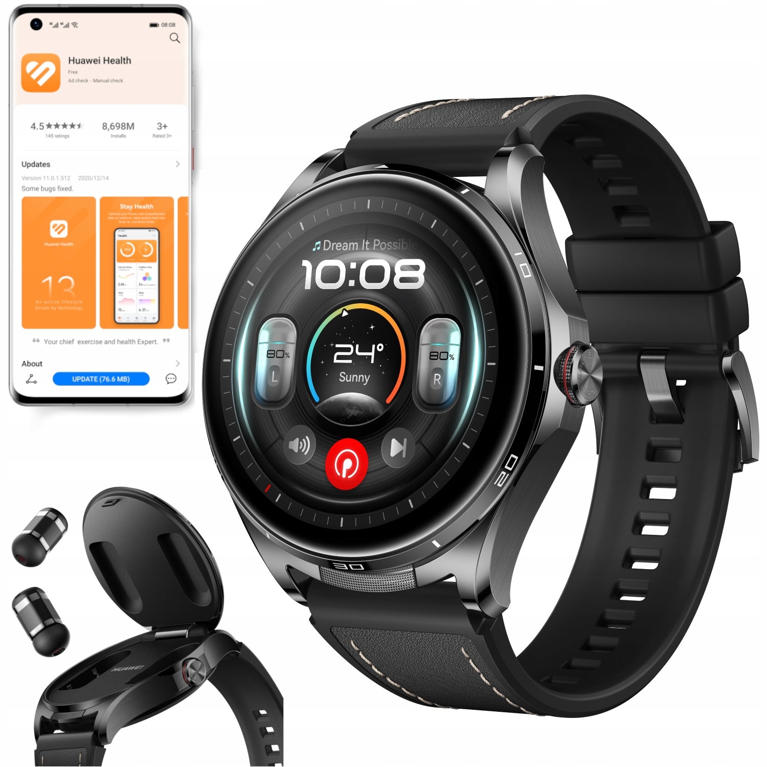 HUAWEI WATCH BUDS 2 SMARTWATCH 2IN1 WITH HEADPHONES TWS NFC BLACK