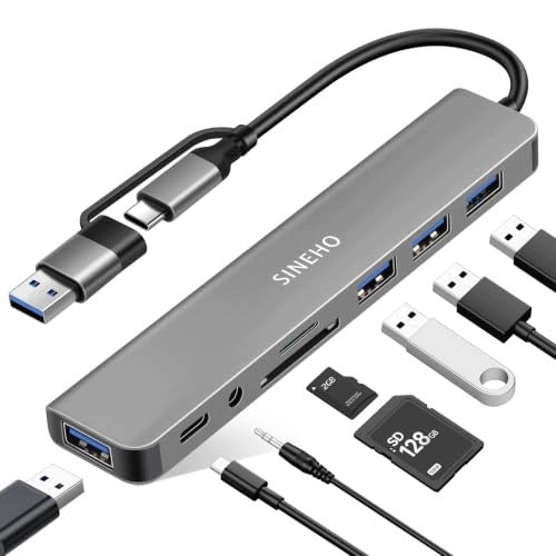 HUB USB 8IN1 WITH SD CARD READER DUAL C/A AUDIO 3 5MM for home gift Manufacturer no brand