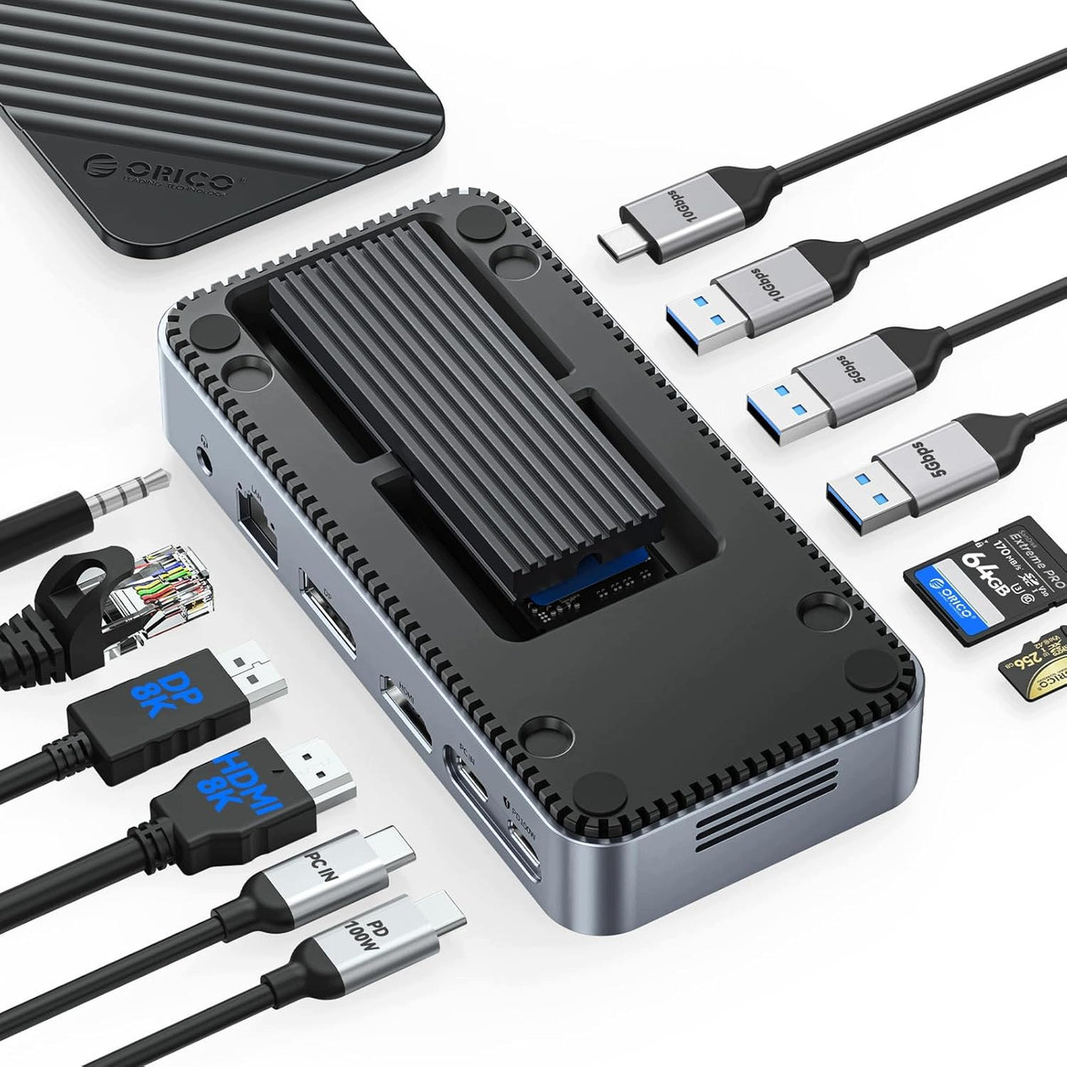 HUB USB-C 12IN1 M.2 SSD HDMI DP ETHERNET 100W PD 10GBPS