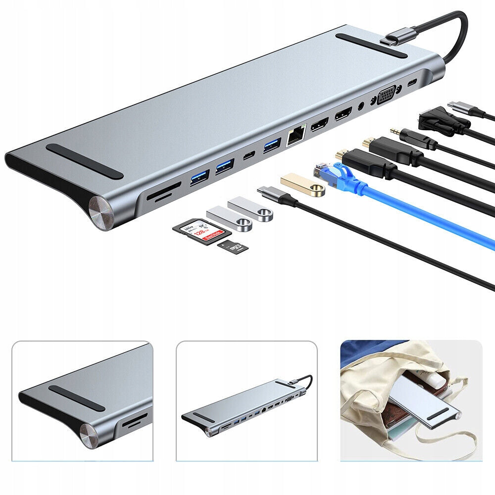 HUB USB C 3.0 12IN1 ADAPTER PORT HDMI 4K CARD SD TF RJ45 Packaging status original