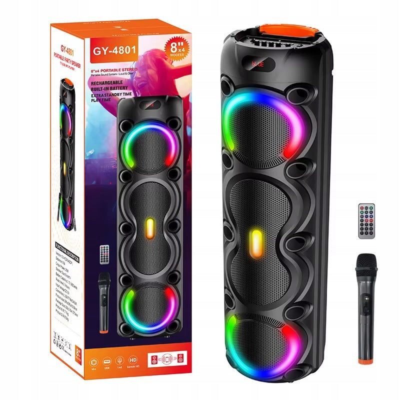 HUGE SPEAKER WIRELESS PORTABLE KARAOKE BLUETOOTH4x8" RGB MICROPHONE