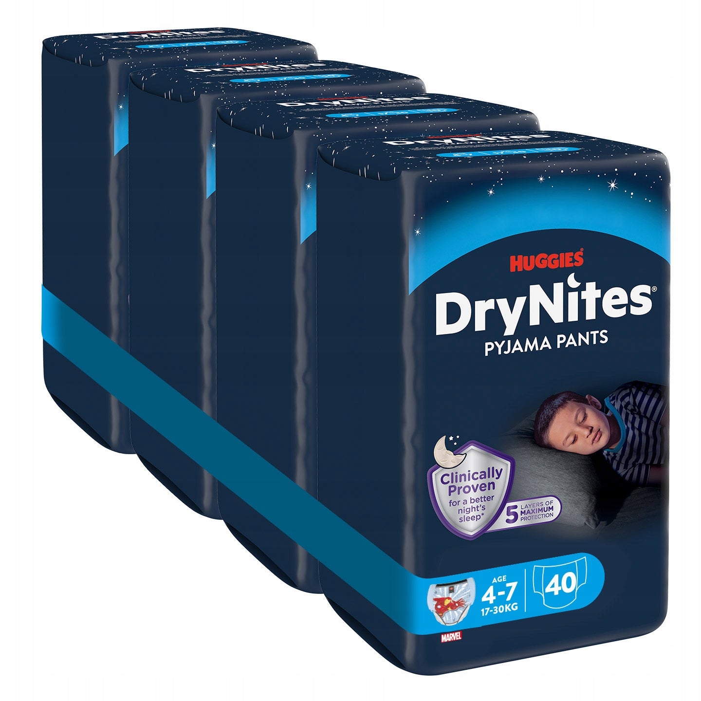 HUGGIES DryNites Pants Boy 4-7 Years (17-30kg) 4 x 10 Count