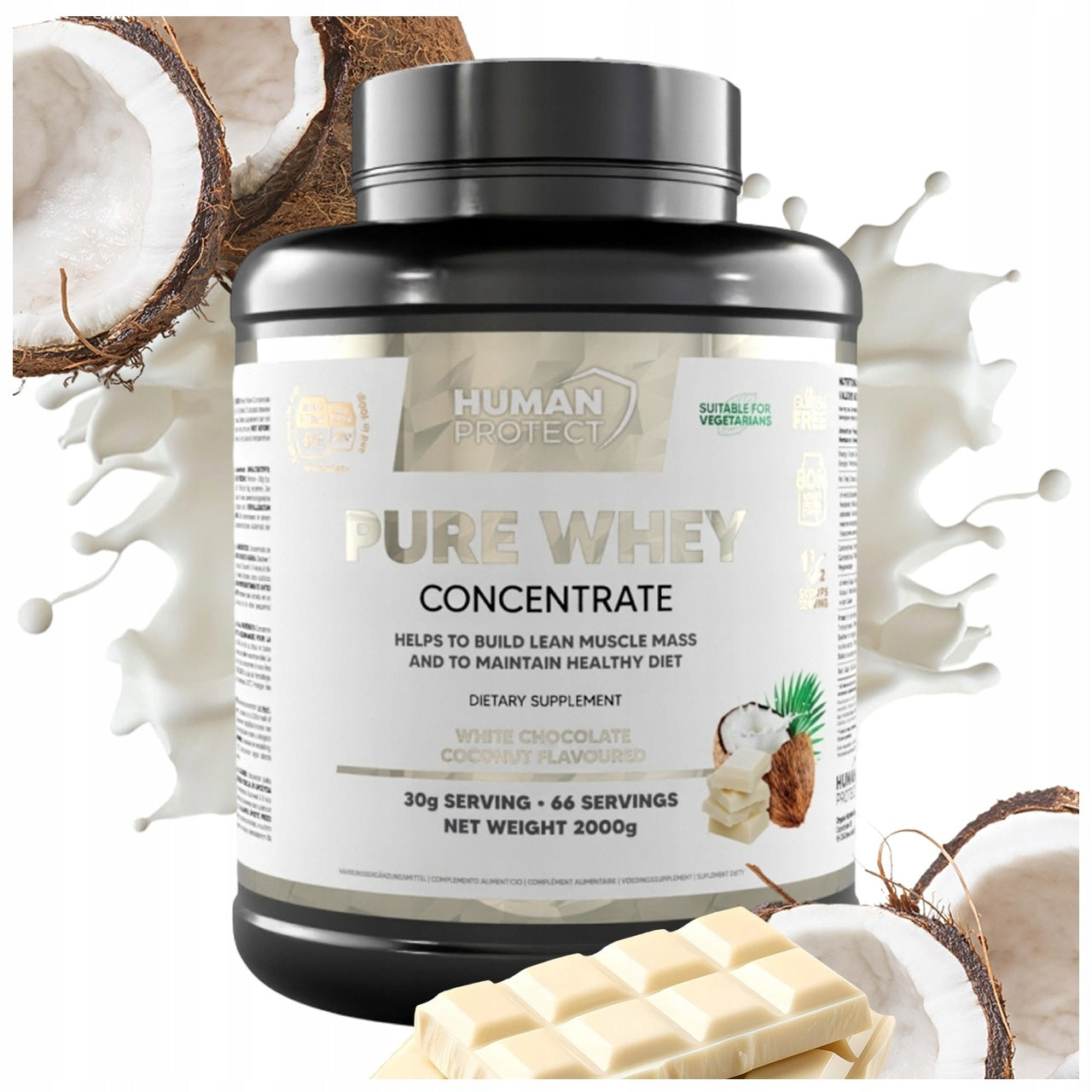 HUMAN PROTECT PURE WHEY 2KG PROTEIN CONCENTRATE - WHITE CHOCOLATE WITH COCONUT