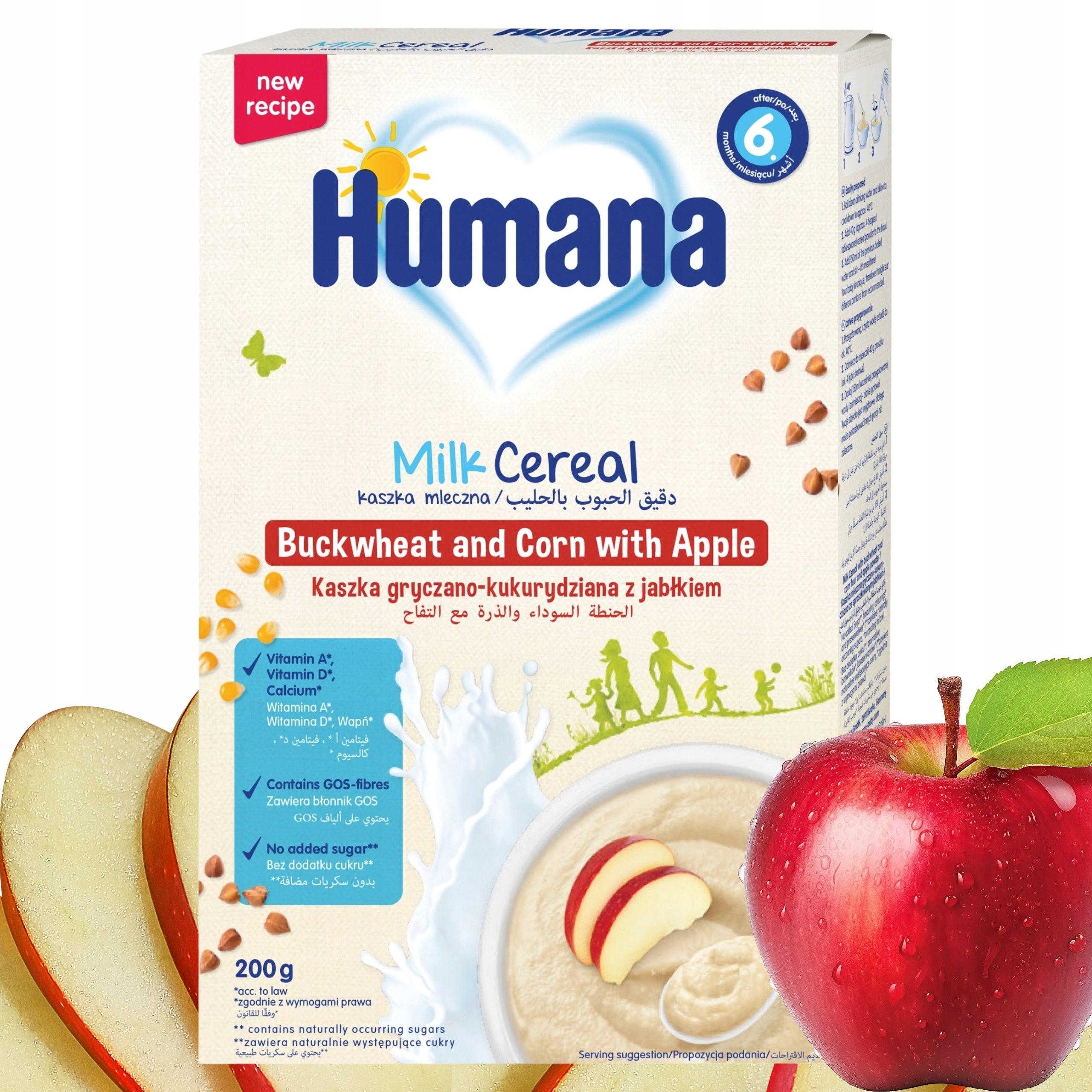 HUMANA MILK PORRIDGE AFTER 6 MONTHS MAIZE BUCKWHEAT WITH APPLE 200G