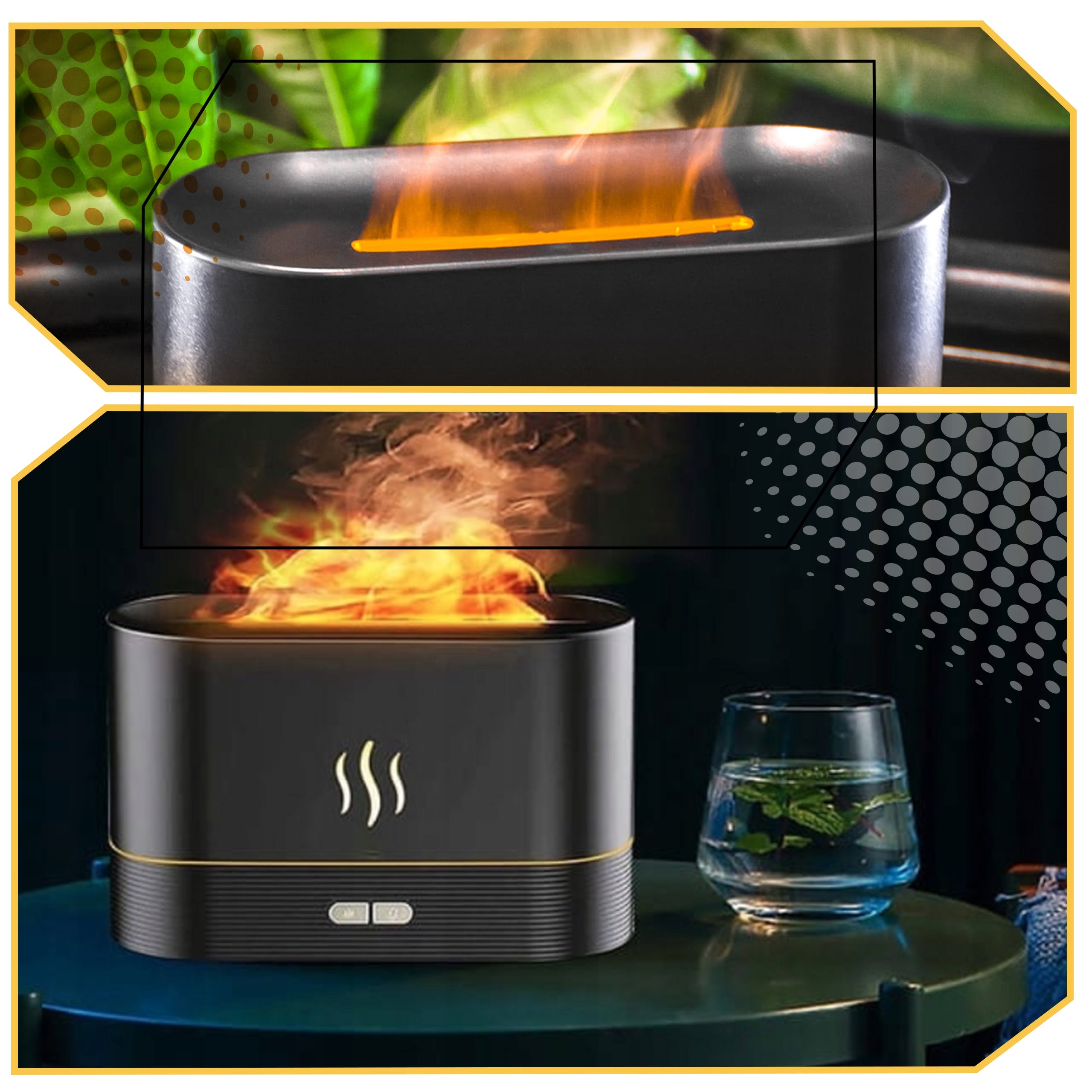 HUMIDIFIER AROMA DIFFUSER FIRE EFFECT FIREPLACE LED AROMATHERAPY Dominant color black
