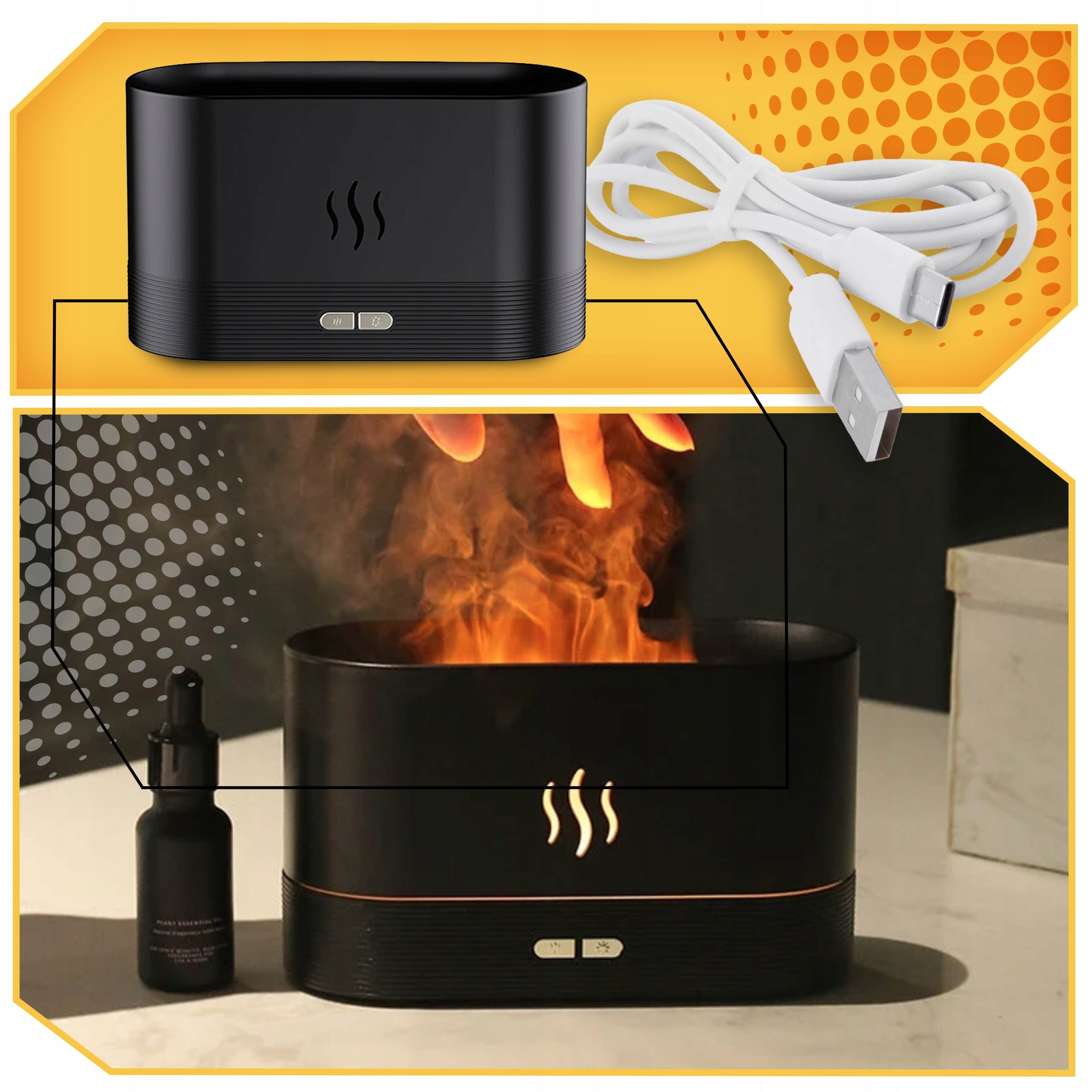 HUMIDIFIER AROMA DIFFUSER FIRE EFFECT FIREPLACE LED AROMATHERAPY Model DQ-701
