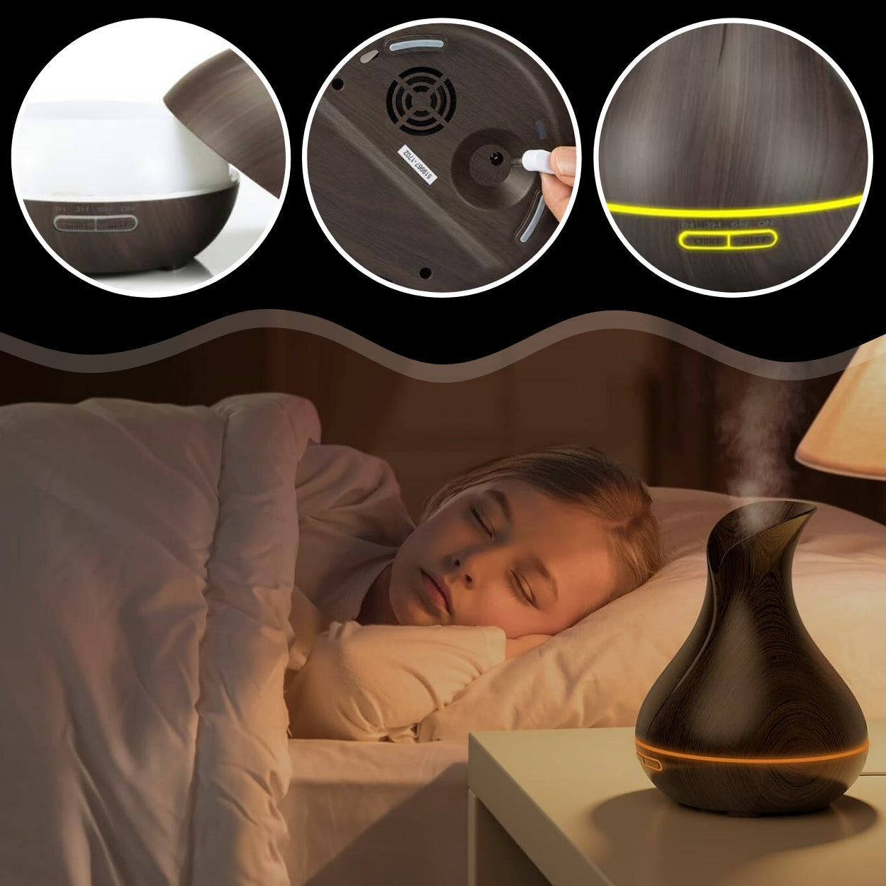 HUMIDIFIER AROMA DIFFUSER FOR OILS 400ML AROMATHERAPY BROWN Model NAWILŻACZ POWIETRZA LAMPKA LED