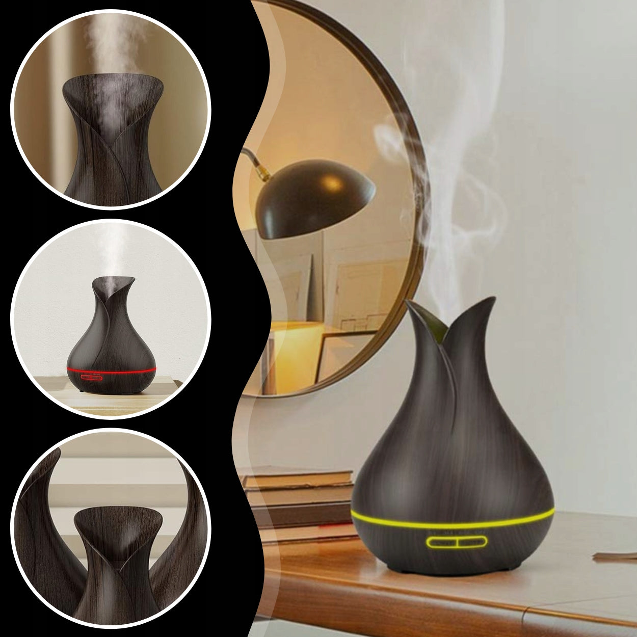HUMIDIFIER AROMA DIFFUSER FOR OILS 400ML AROMATHERAPY BROWN Water tank capacity 400 l