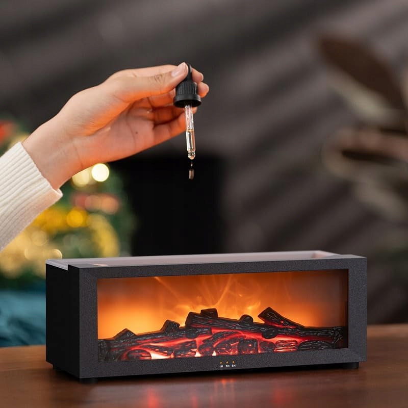HUMIDIFIER DIFFUSER LED NIGHT LIGHT FLAME EFFECT FIREPLACE OILS Dominant color black