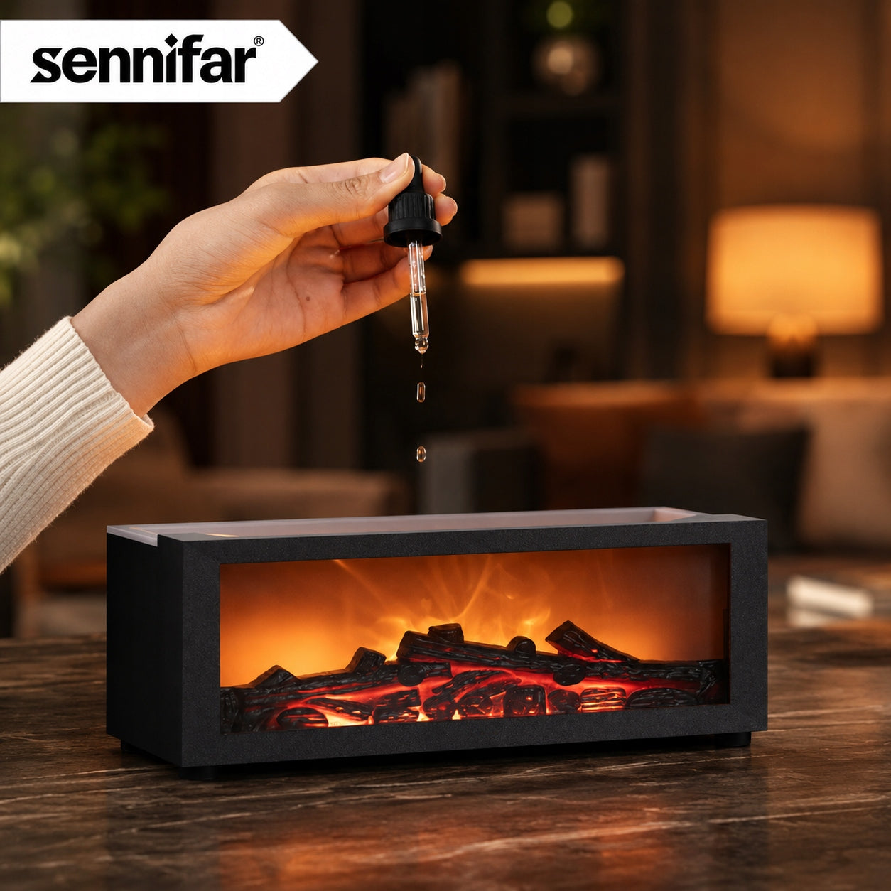 HUMIDIFIER FIREPLACE AROMA DIFFUSER NIGHT LIGHT LED TIMER +PILOT Brand sennifar