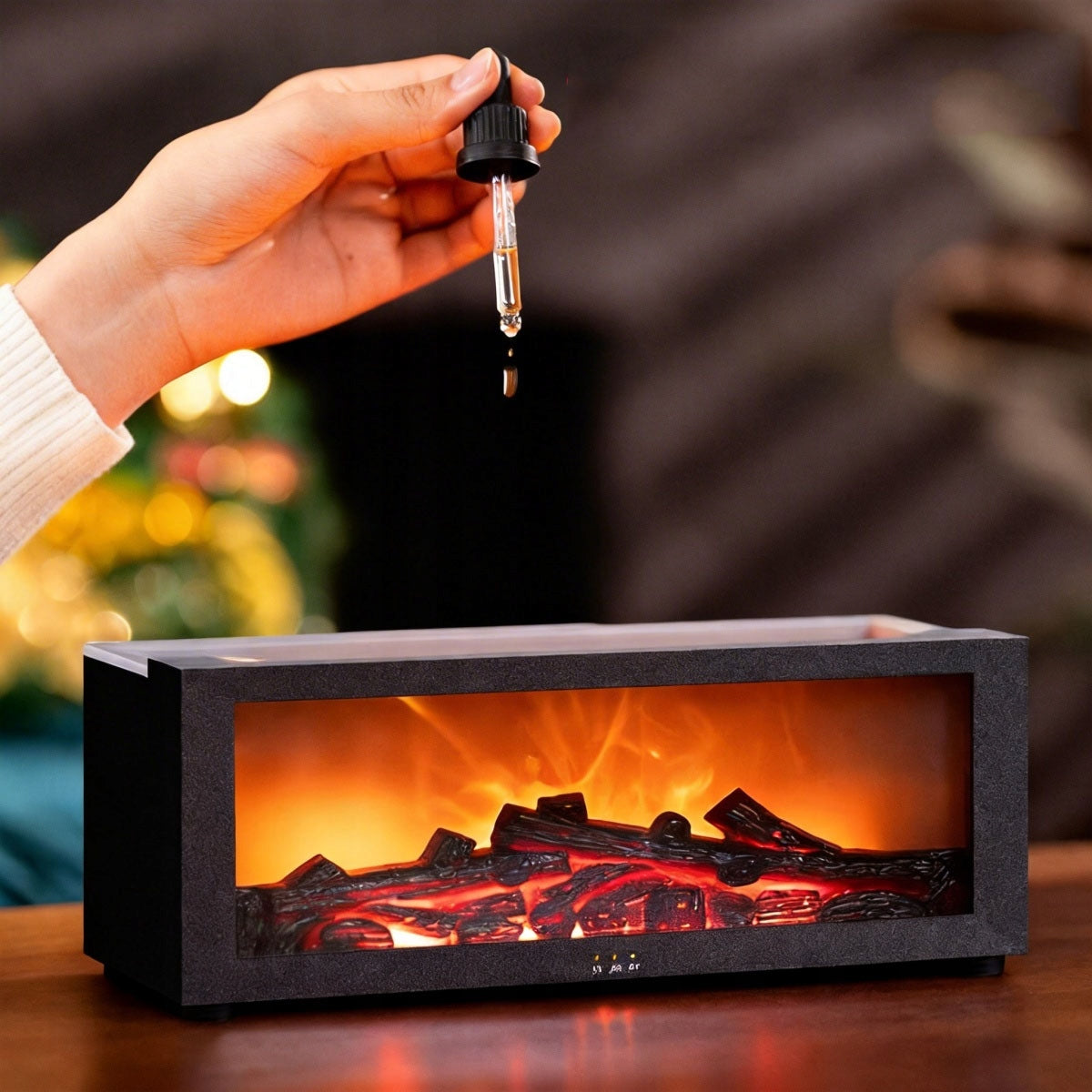 HUMIDIFIER FIREPLACE NIGHT LIGHT FLAME EFFECT LED DIFFUSER SALT Dominant color black