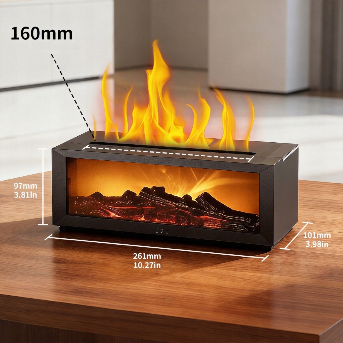 HUMIDIFIER FIREPLACE NIGHT LIGHT FLAME EFFECT LED DIFFUSER SALT Water tank capacity 0.15 l