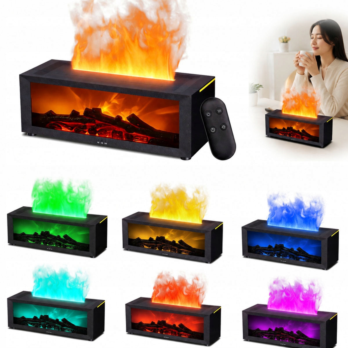 HUMIDIFIER FIREPLACE NIGHT LIGHT FLAME EFFECT LED DIFFUSER SALT