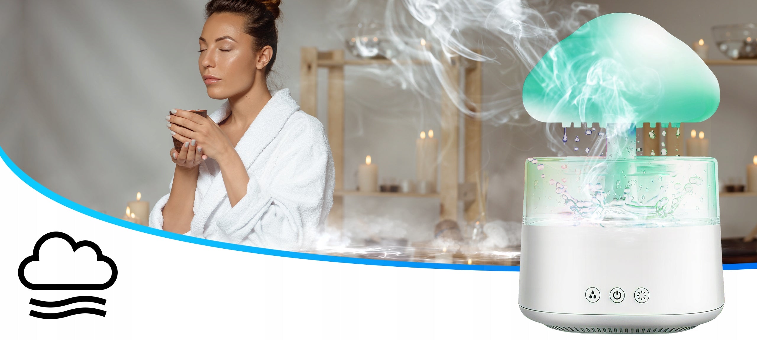HUMIDIFIER IONIZER + AROMATHERAPY NIGHT LIGHT RAIN + 3 OILS Packaging status original