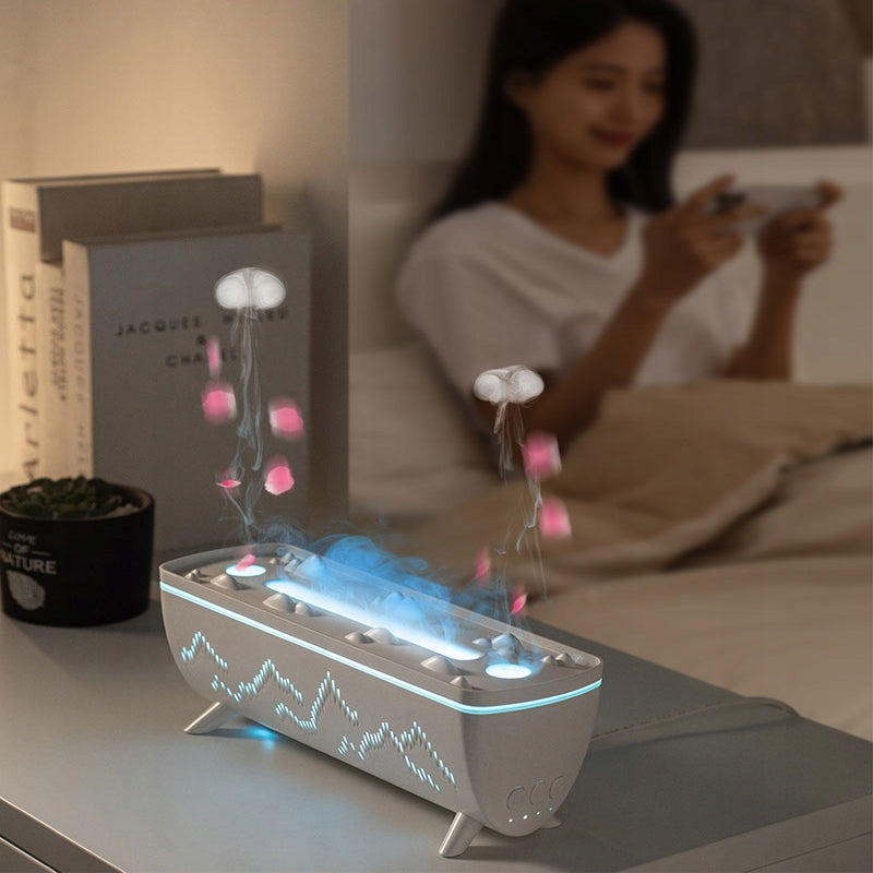 HUMIDIFIER ULTRASONIC IONIZER AROMATHERAPY REMOTE CONTROL TWO MODES Dominant color white