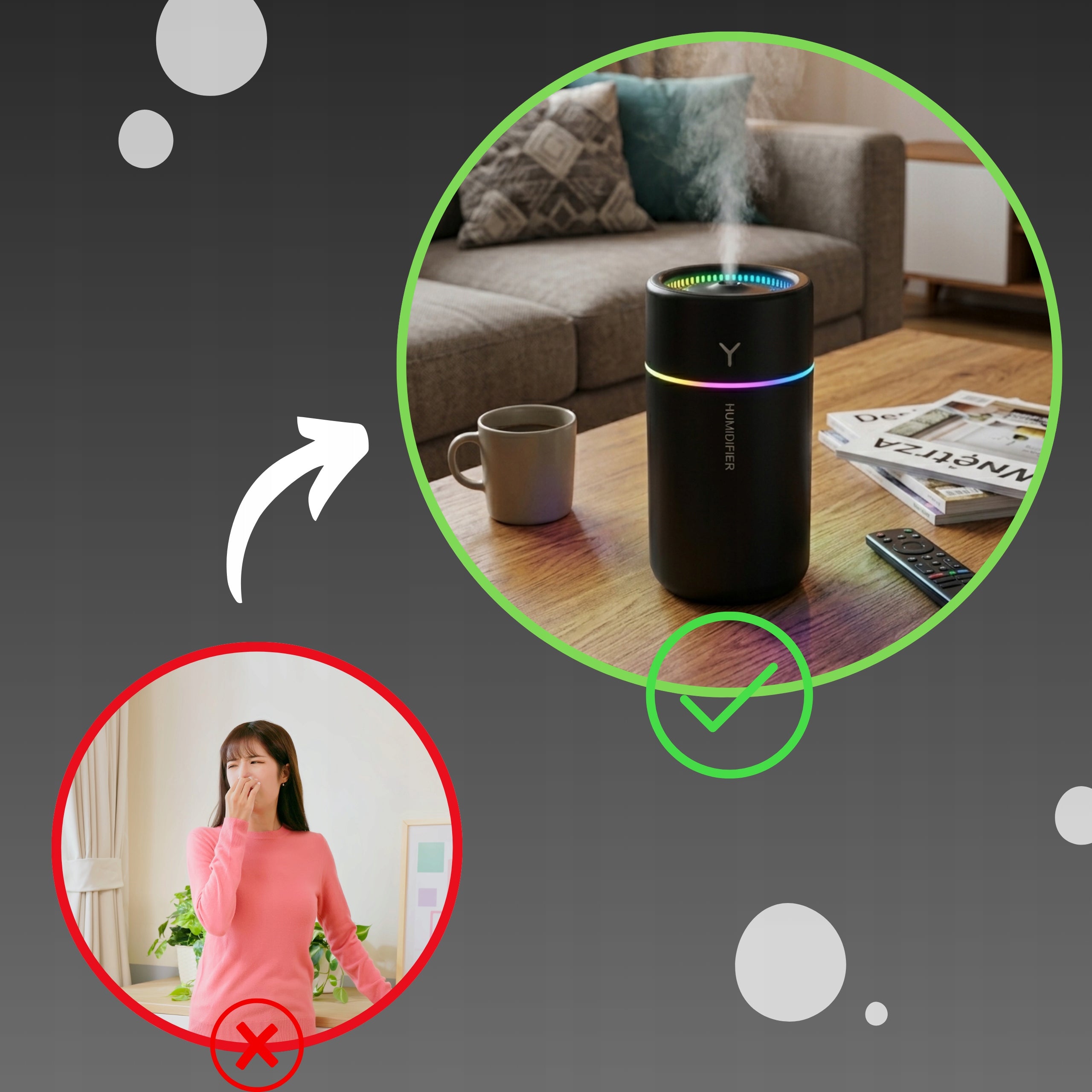 HUMIDIFIER USB FOR CAR AROMATHERAPY LED RGB 300 ML BLACK QUIET Manufacturer code NAWILŻACZ POWIETRZA USB DO AUTA AROMATERAPIA
