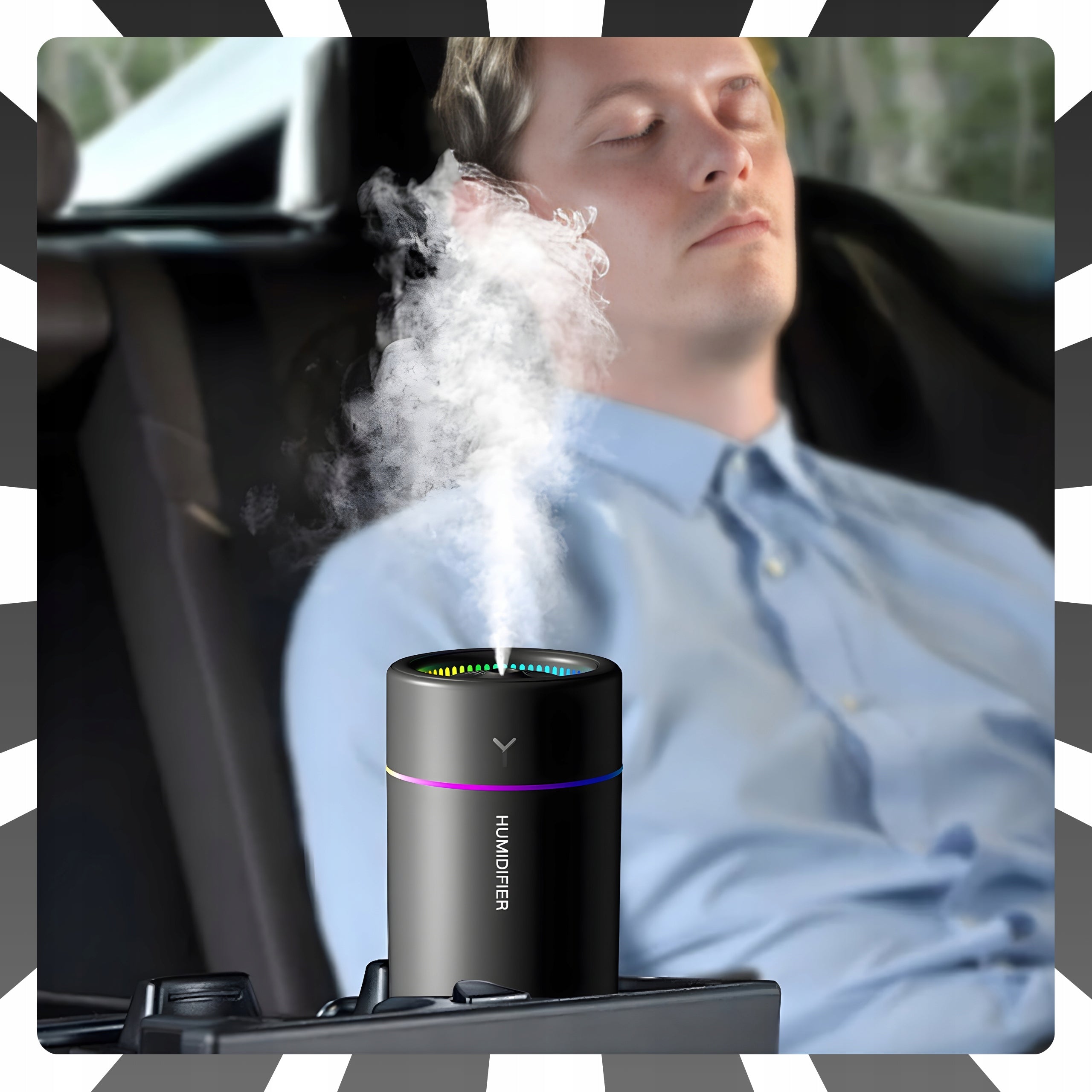 HUMIDIFIER USB FOR CAR AROMATHERAPY LED RGB 300 ML BLACK QUIET Packaging status original