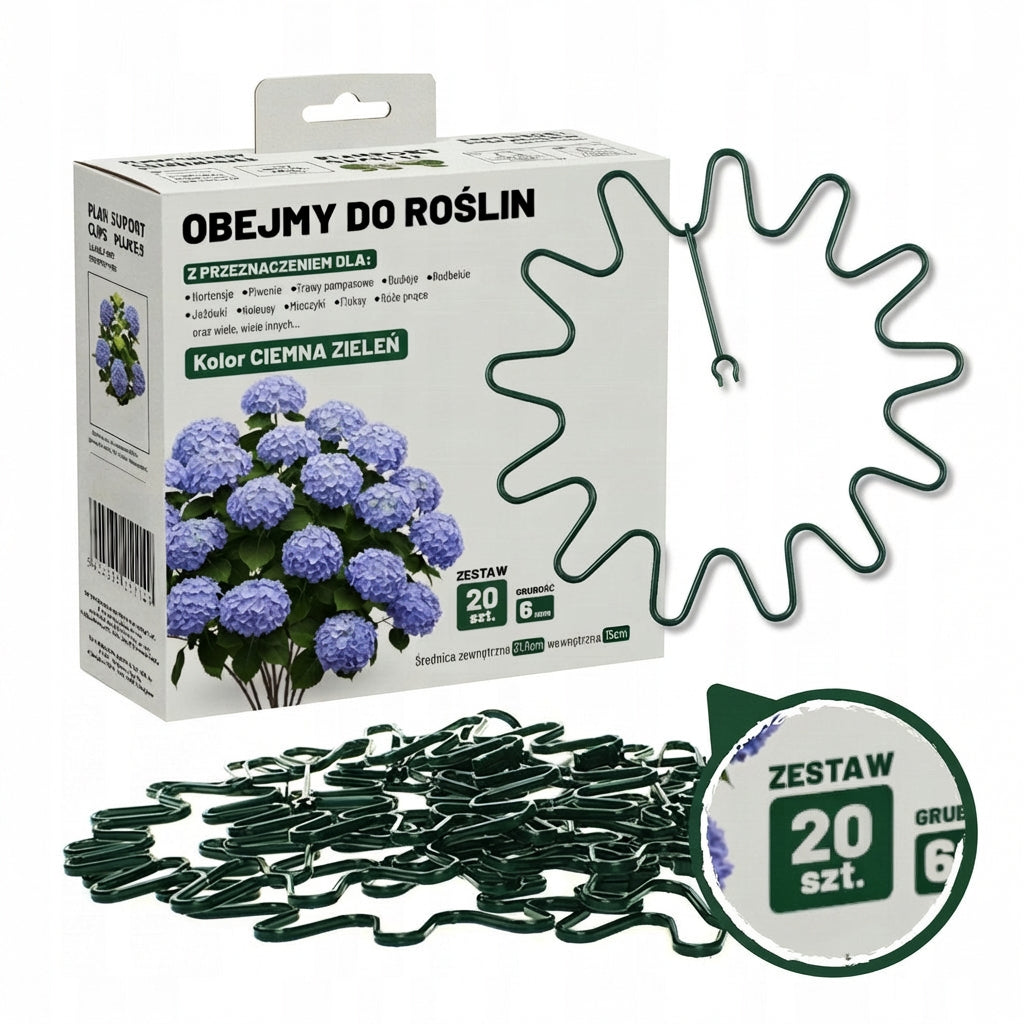HYDRANGEA CLAMPS 20 pieces fi 6 GREEN ELASTIC SUPPORT RING FOR PLANTS Color green
