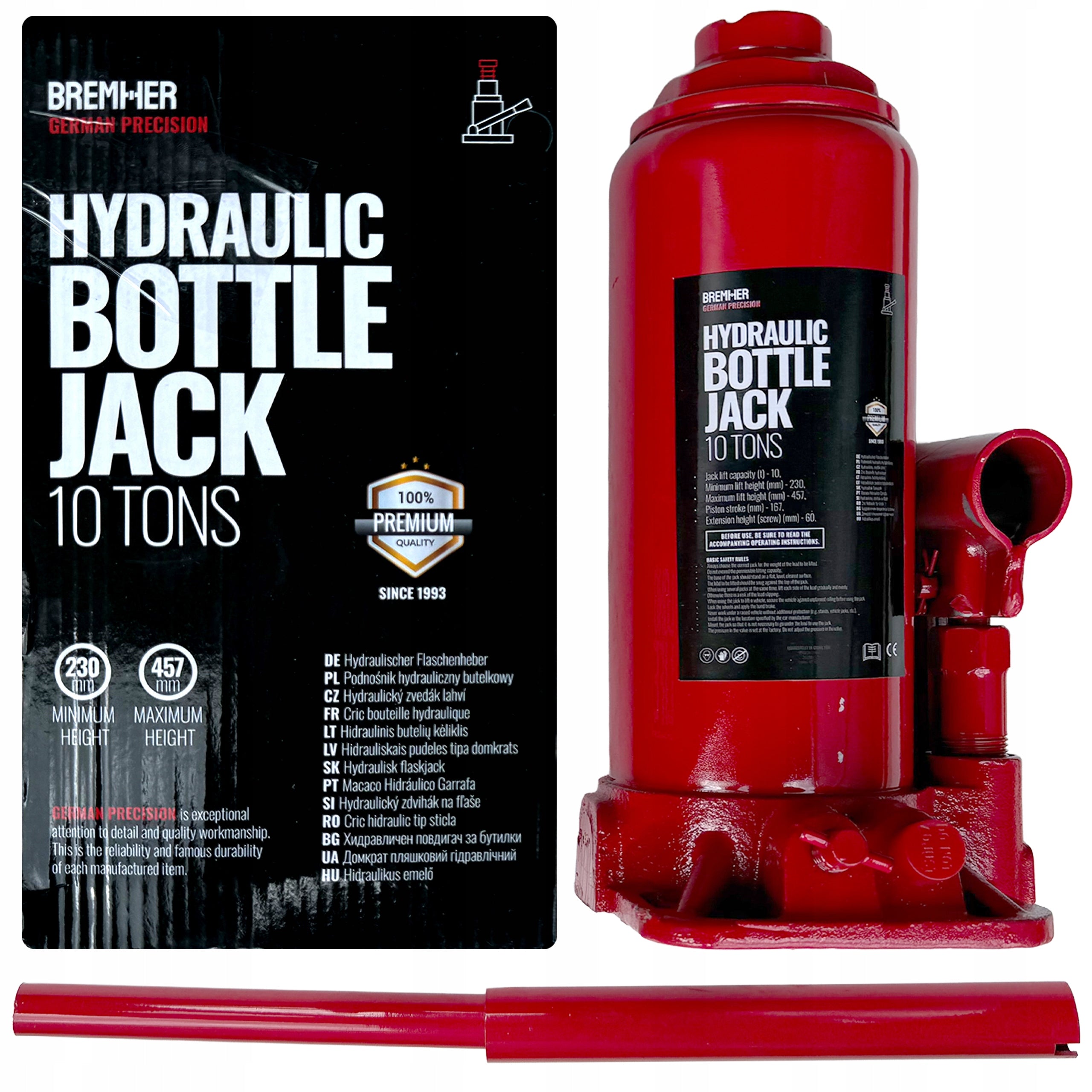 HYDRAULIC LIFT 10T, 1-PISTON HMIN=230MM, HMAX=457MM Manufacturer code BH010T01