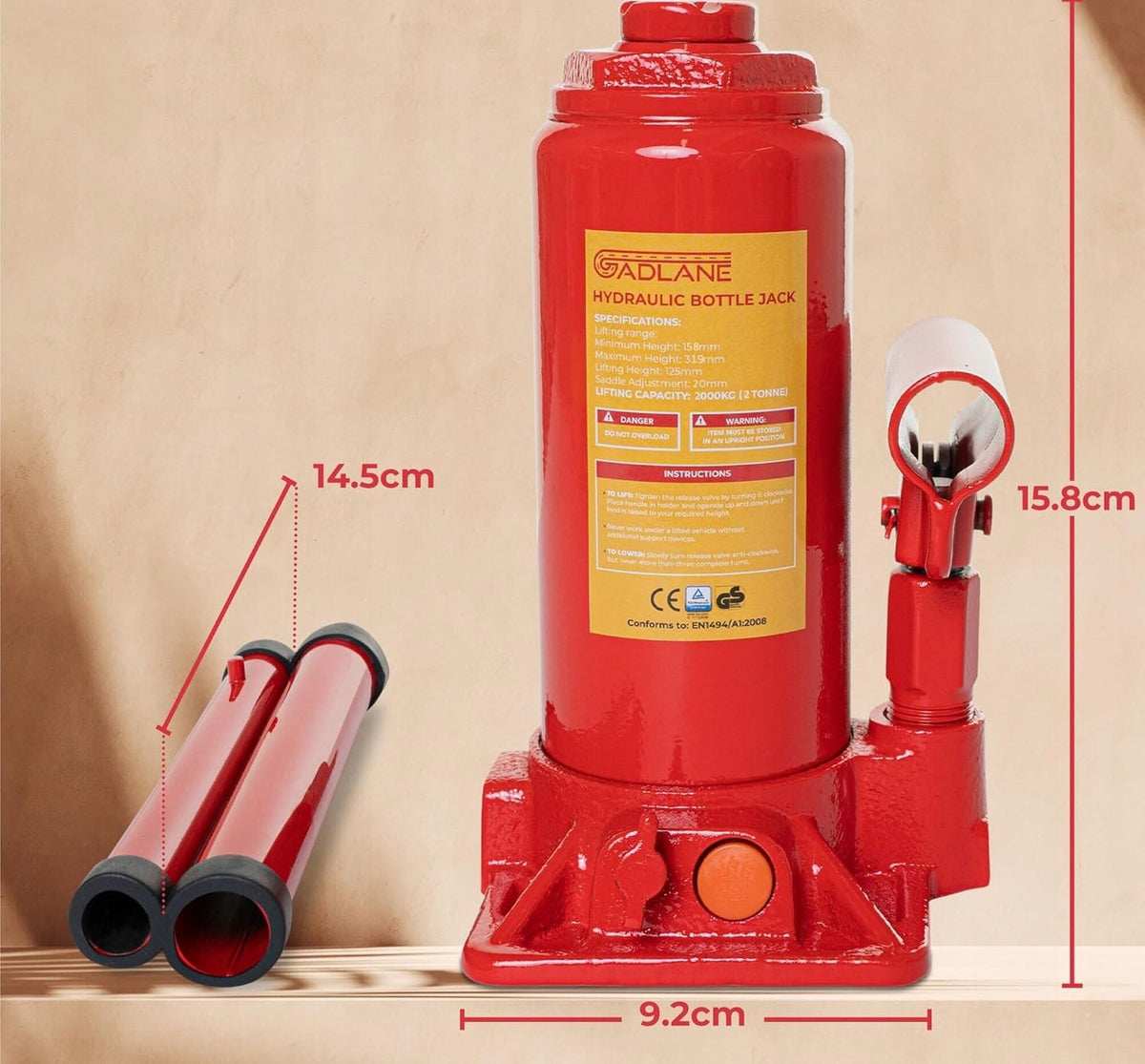 HYDRAULIC LIFT PORTABLE BOTTLE 2 TONS STABLE QUICK INSTALLATION Manufacturer code PODNOŚNIK HYDRAULICZNY PRZENOŚNY BUTELKOWY 2