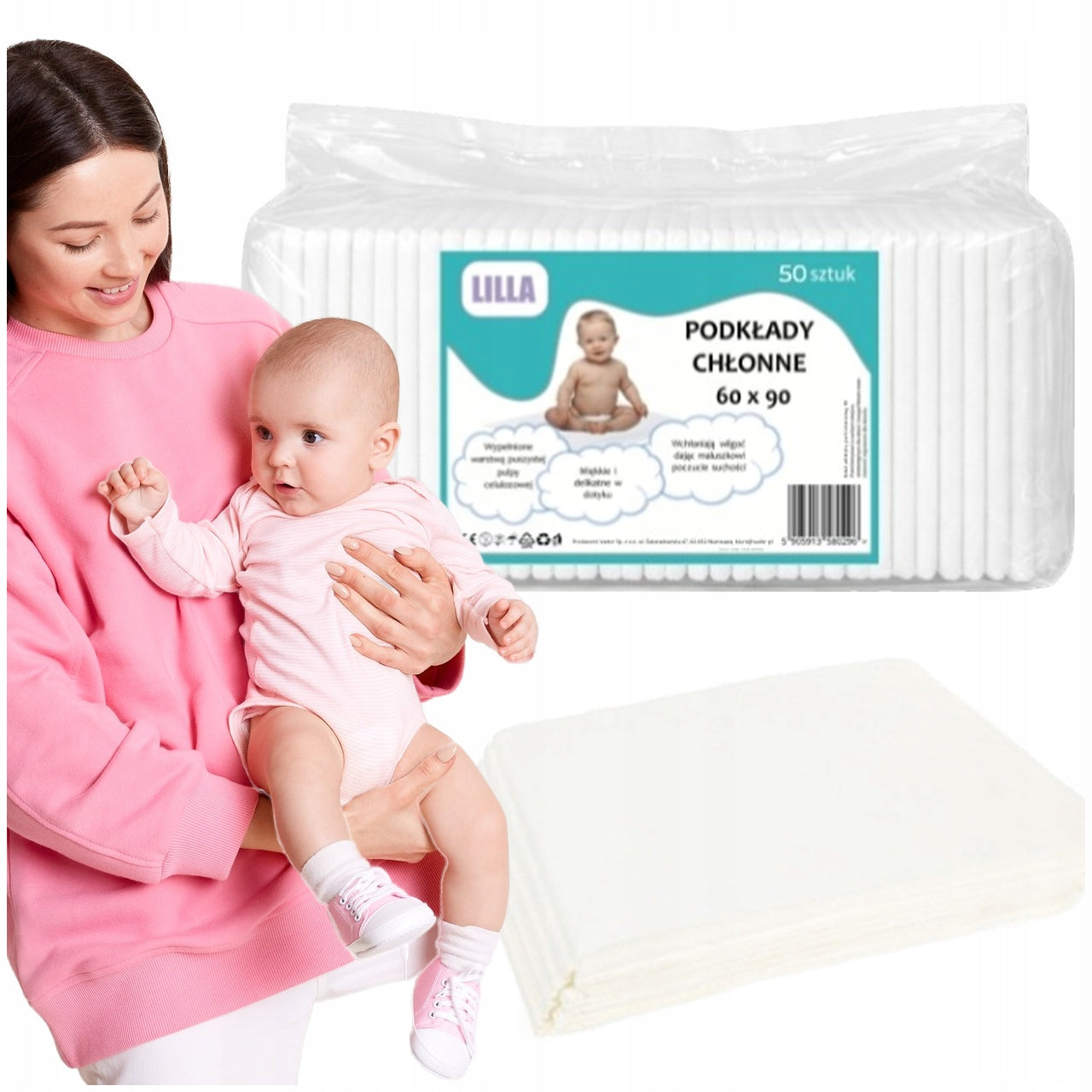 HYGIENE PADS 60x90CM ABSORBENT FOR CHILDREN LILLA FOR BED 50 PCS