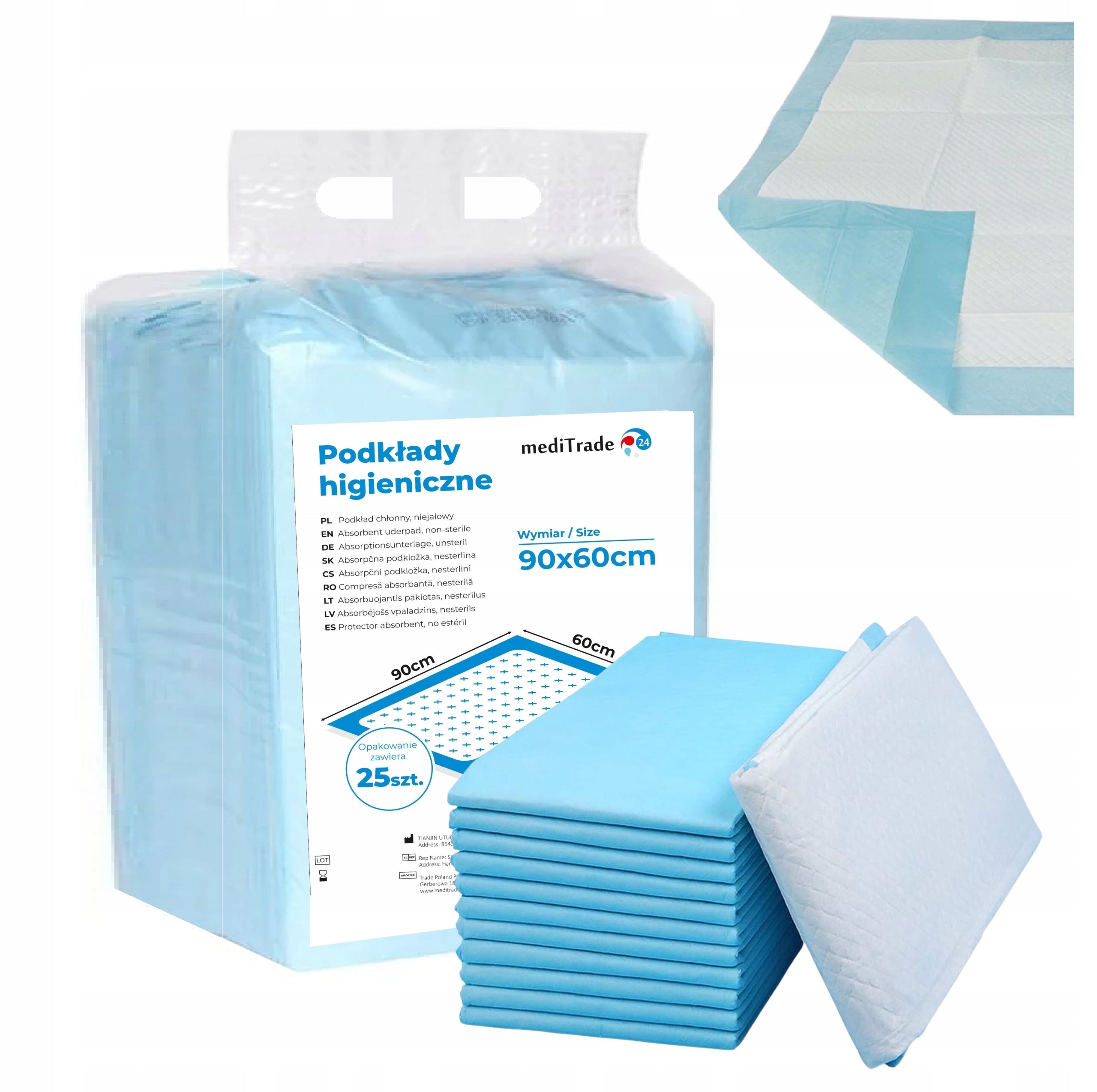 HYGIENE PADS ABSORBENT MATS FOR CHANGING 90x60 1x25pcs blue