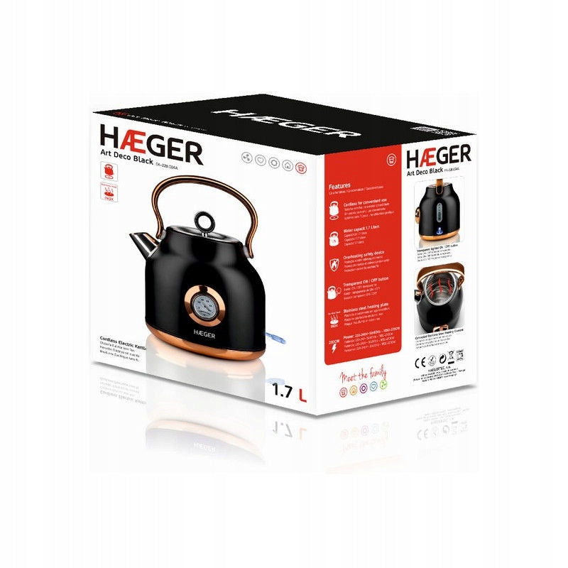 Haeger EK-22B.024A Electric Kettle 1.7L 2200W Stainless Steel Wiel Brand Haeger